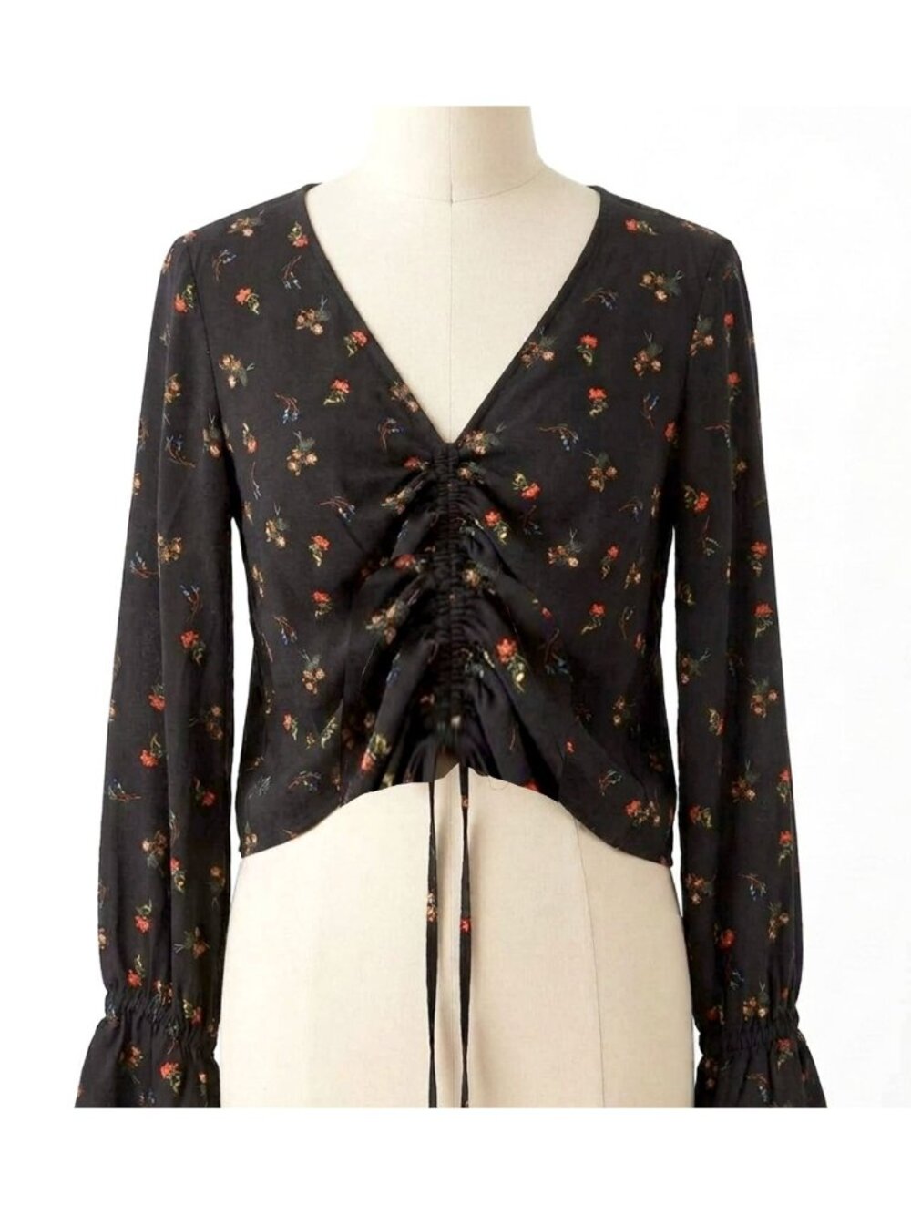 Urban Outfitters Deep V Cinched Floral Blouse, L